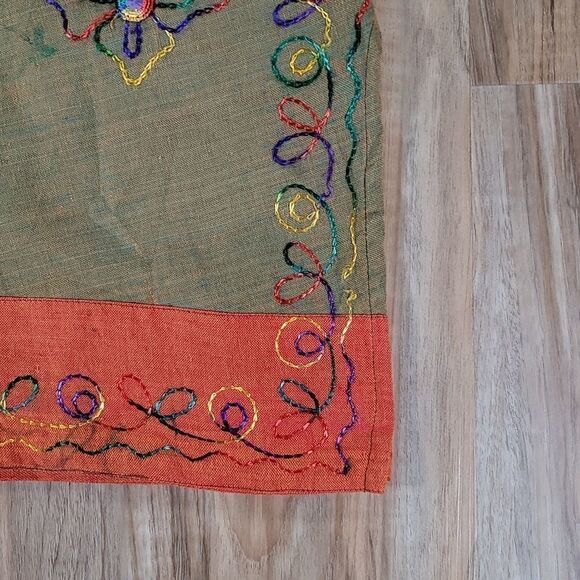 🔹️Orange & Olive Multicolor Embroider Print & Tie Sleeve Kurta/Swim Coverup - Picture 7 of 10